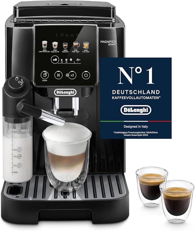 Magnifica Start (ECAM220.91.B) - Perfetto Kaffeevollautomat mit LatteCrema-Milchaufschäumer, 4 One-Touch-Getränke, Cappuccino, Espresso Kaffeemaschine, Soft-Touch-Bedienfeld, Schwarz
